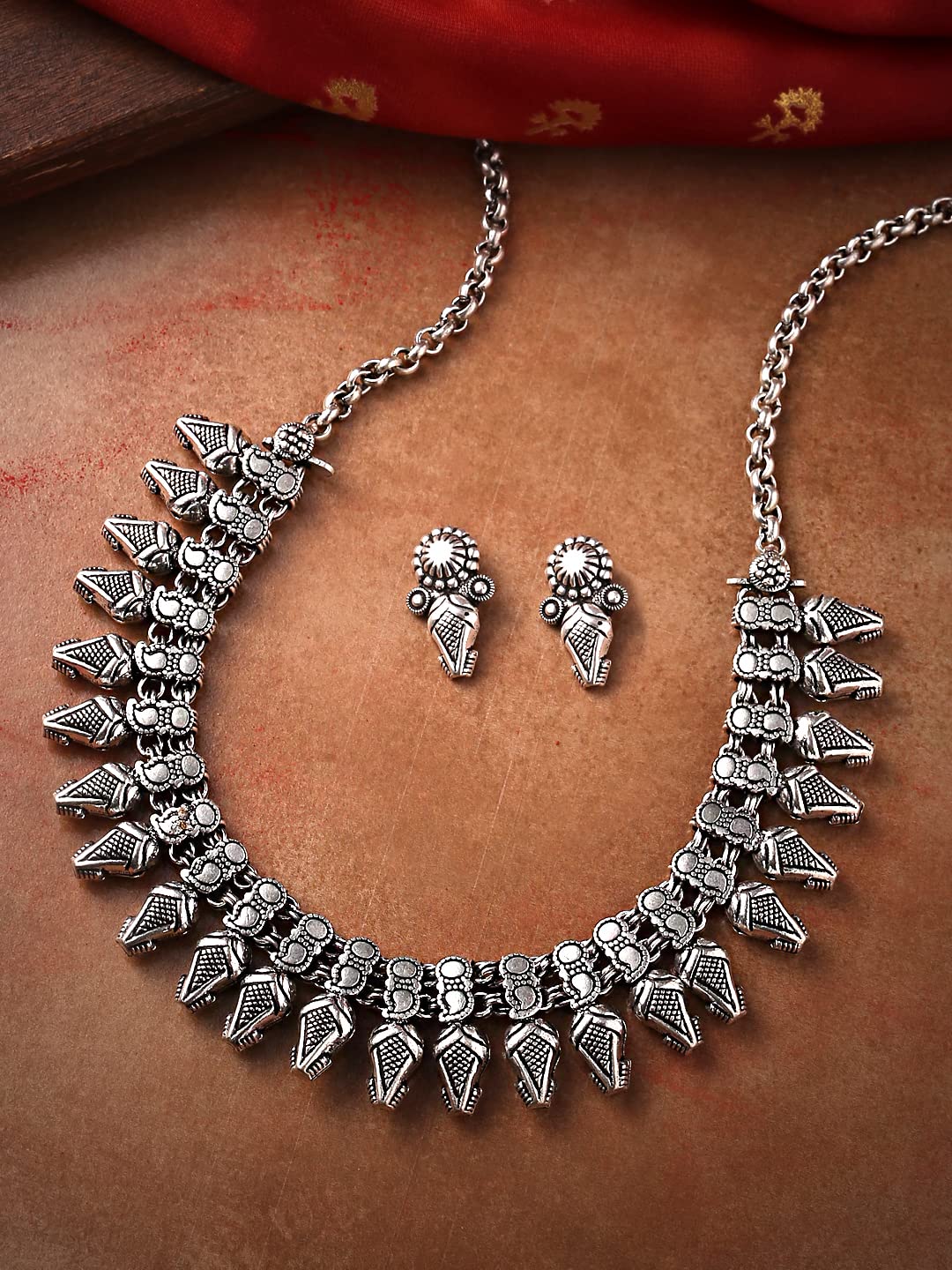Yellow Chimes Oxidised necklace set Silver Kolhapuri Necklace Traditional Necklace Set For Women & Girls