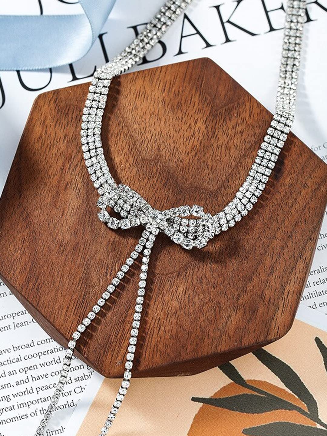 Yellow Chimes Necklace for Women and Girls Choker Necklace for Women | Silver Tone Bow Shaped White Crystal Choker Necklace for Girls | Birthday Gift for girls and women Anniversary Gift for Wife