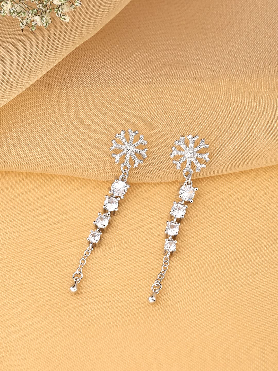 Yellow Chimes Dangler Earrings for Women with White Crystal Silver-toned Glamour Spark Dangler Drop Earrings For Women & Girls