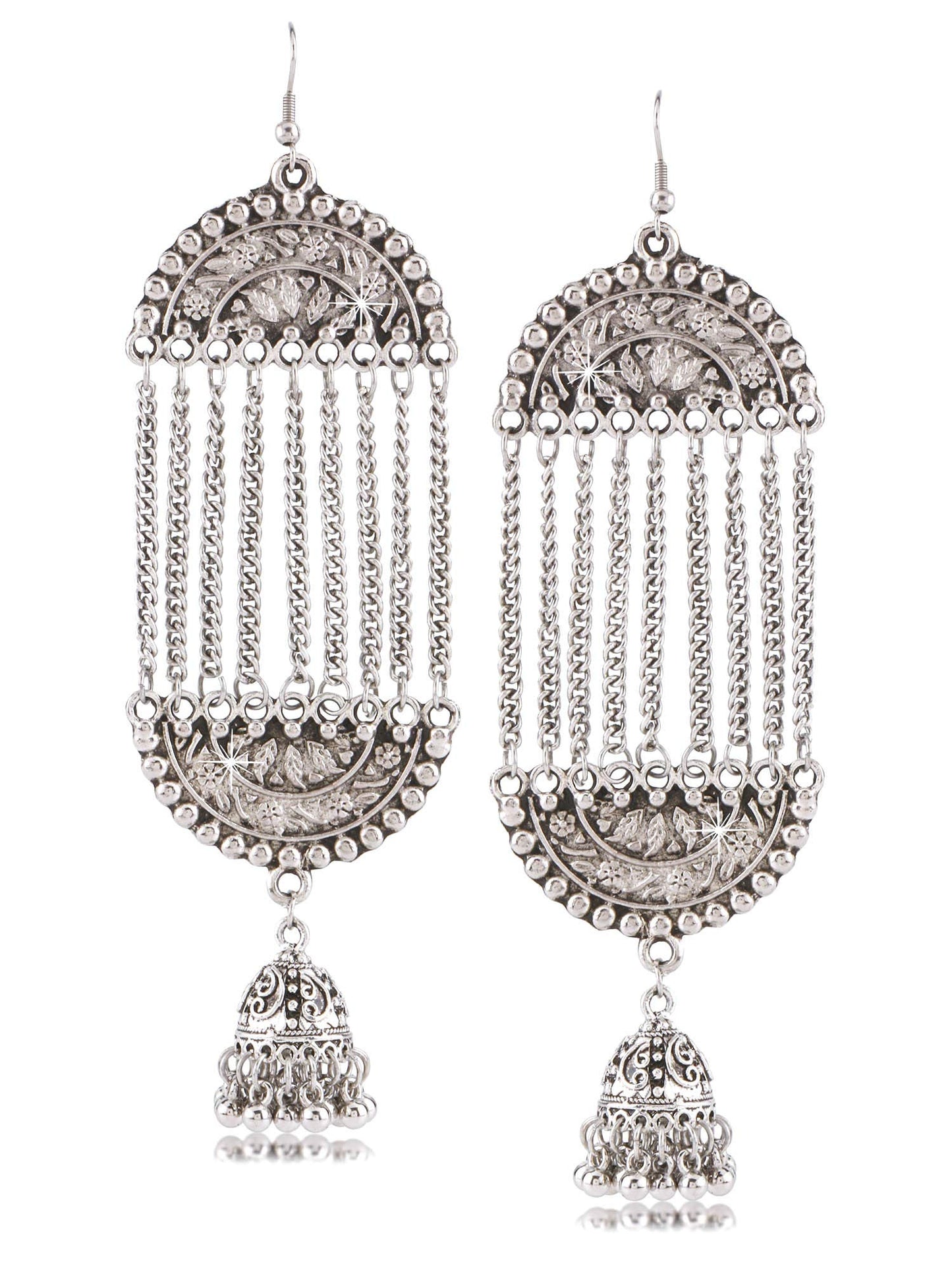 Yellow Chimes Stylish COMBO 2 Pairs Silver Oxidized Traditional Jhumka Earrings for Women and Girls