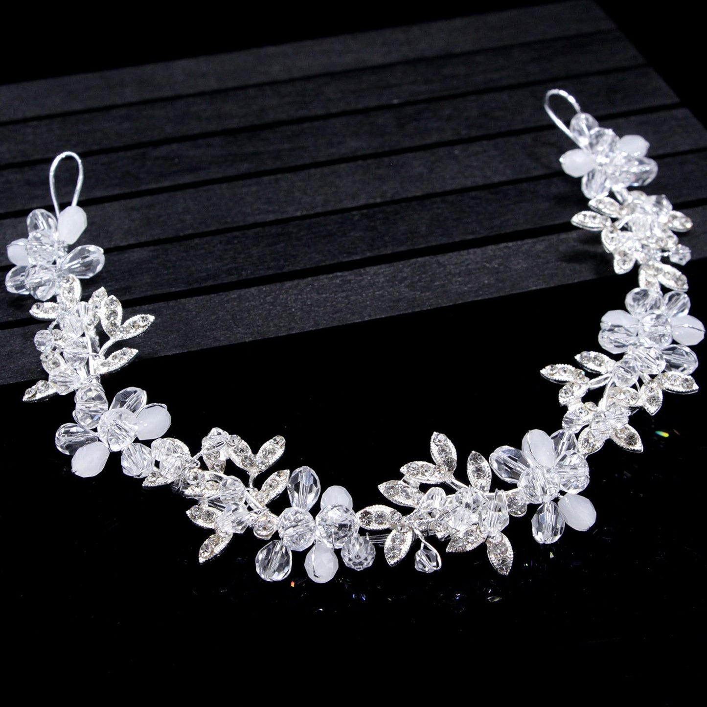 Yellow Chimes Bridal Hair Vine for Women and Girls Bridal Hair Accessories for Wedding Silver Headband Hair Accessories Wedding Jewellery for Women Crystal Bridal Wedding Head band Hair Vine for Girls