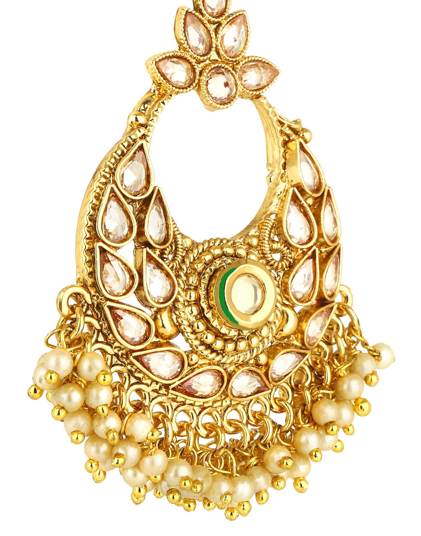 Yellow Chimes Ethnic Traditional Moti Kundan Jadau Chandbali Earrings for Women and Girls