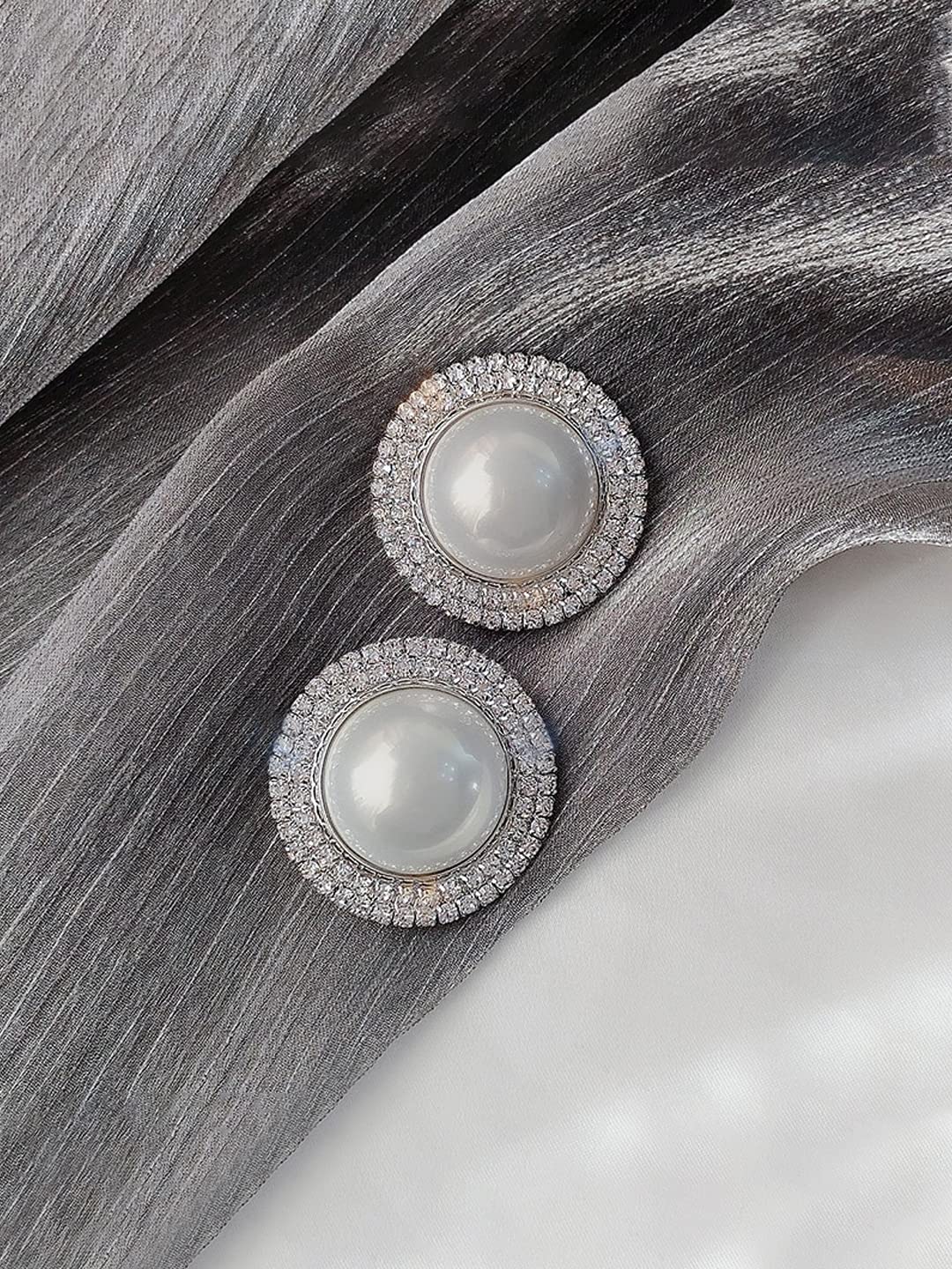 Yellow Chimes Earrings for Women and Girls Studs for Girls | Silver TOned White Pearl & Crystal Studded Circular Designed Stud Earrings | Birthday Gift for girls and women Anniversary Gift for Wife