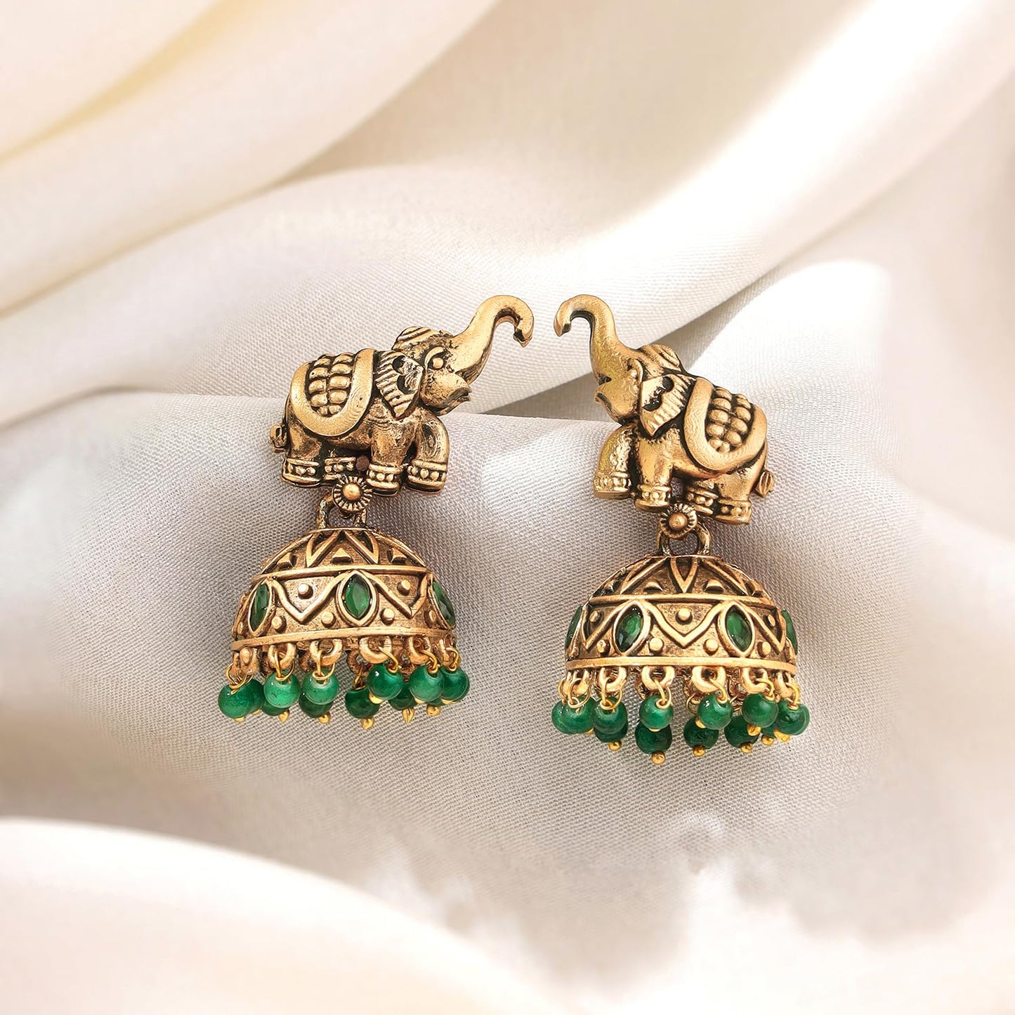 Yellow Chimes Earrings for Women and Girls Traditional Golden Jhumka Earrings for Women | Oxidised Gold Plated Elephant Design Jhumki Earrings | Birthday Gift For Girls Anniversary Gift for Wife