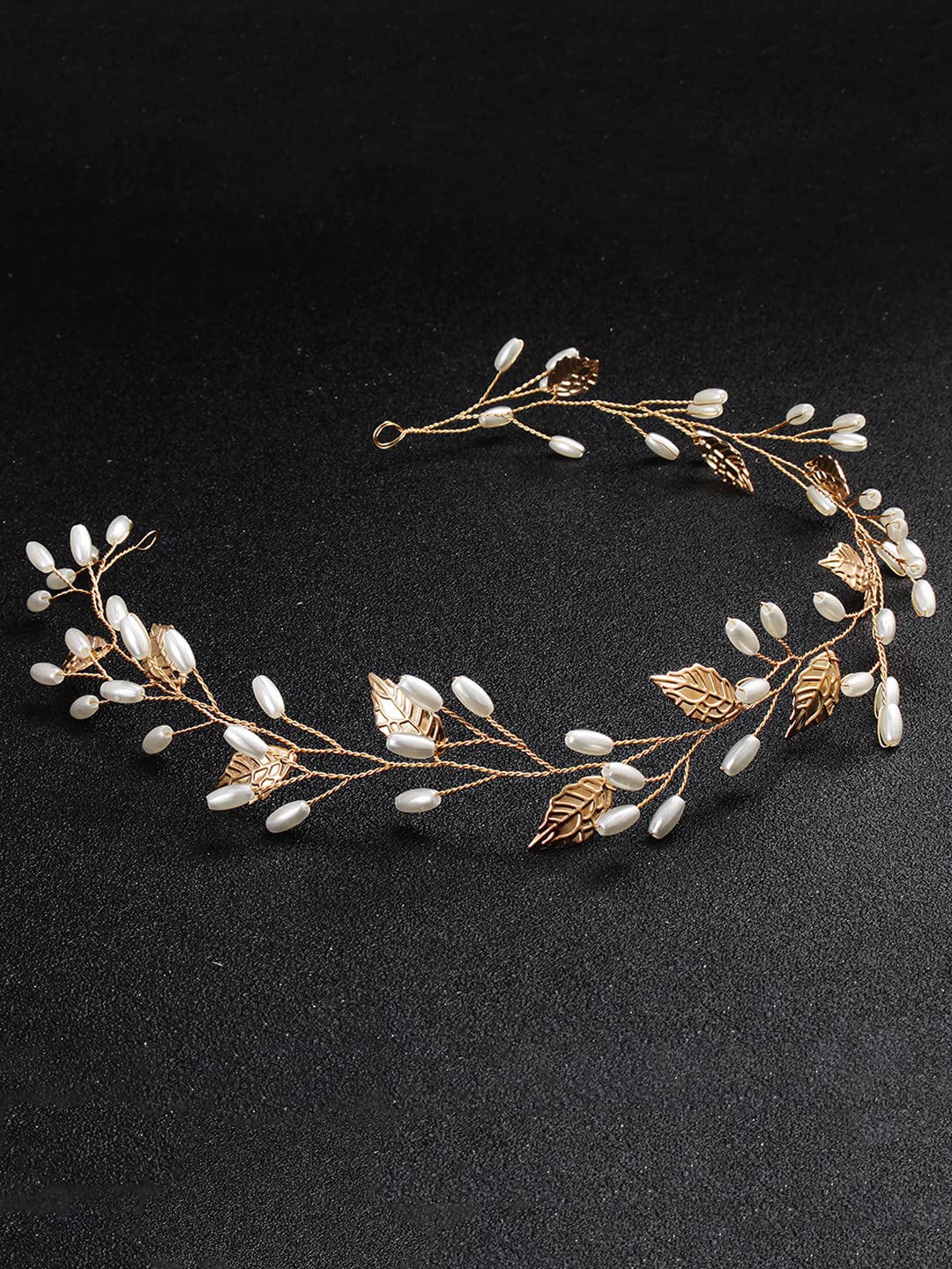 Yellow Chimes Bridal Hair Vine Bridal Golden Headband Leafy Pearl Bridal Wedding Head Band Hair Vine for Girls and Women