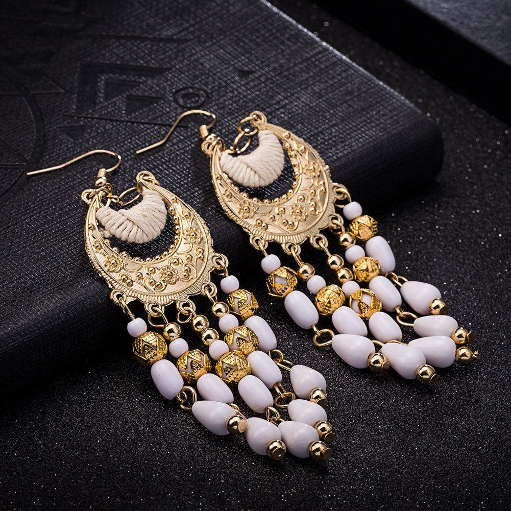 Yellow Chimes White Beads Dangle Earrings for Women and Girls