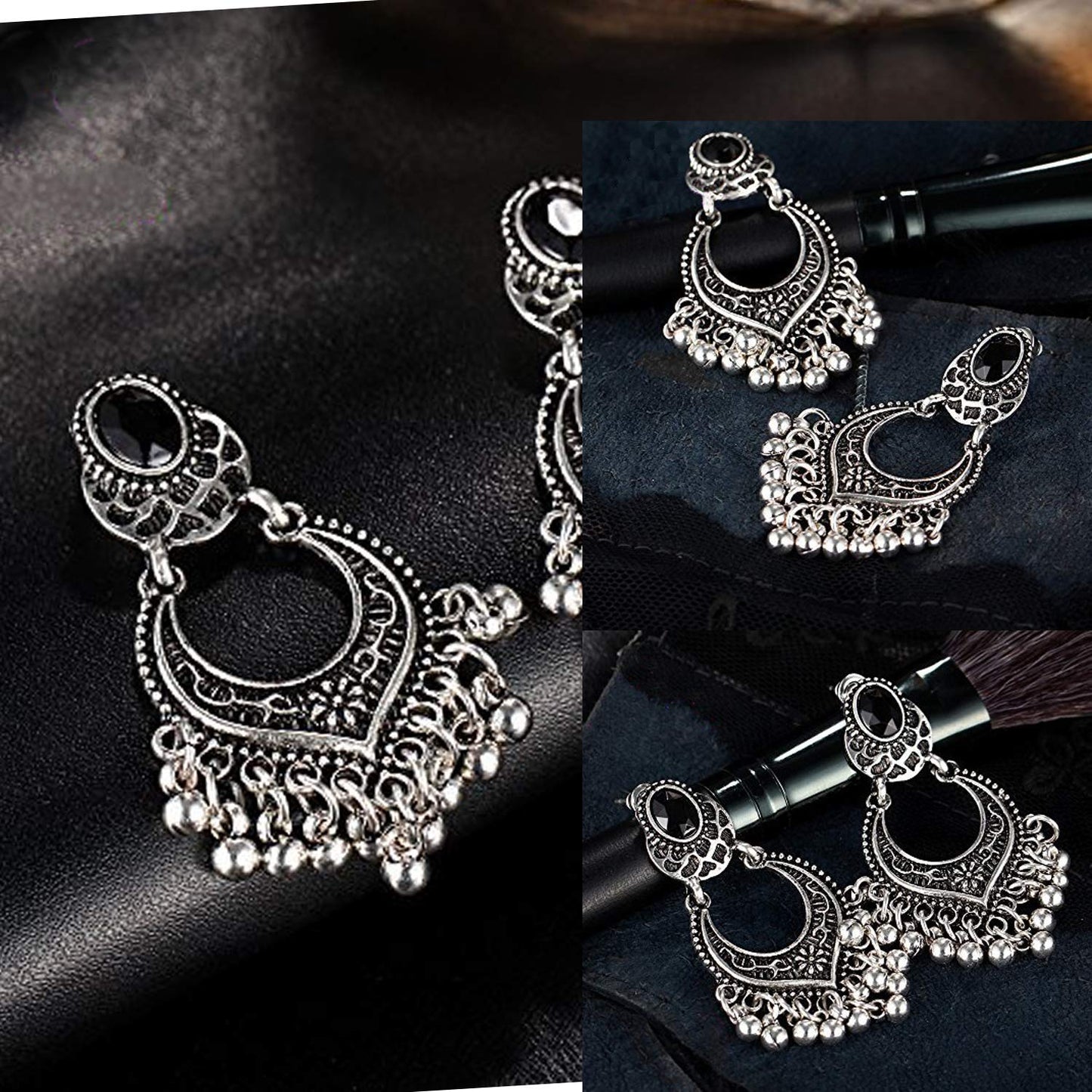 Yellow Chimes Oxidized Silver Combo 3 Pairs Unique Ganesha Design Traditional Chandbali Earrings For Women & Girls