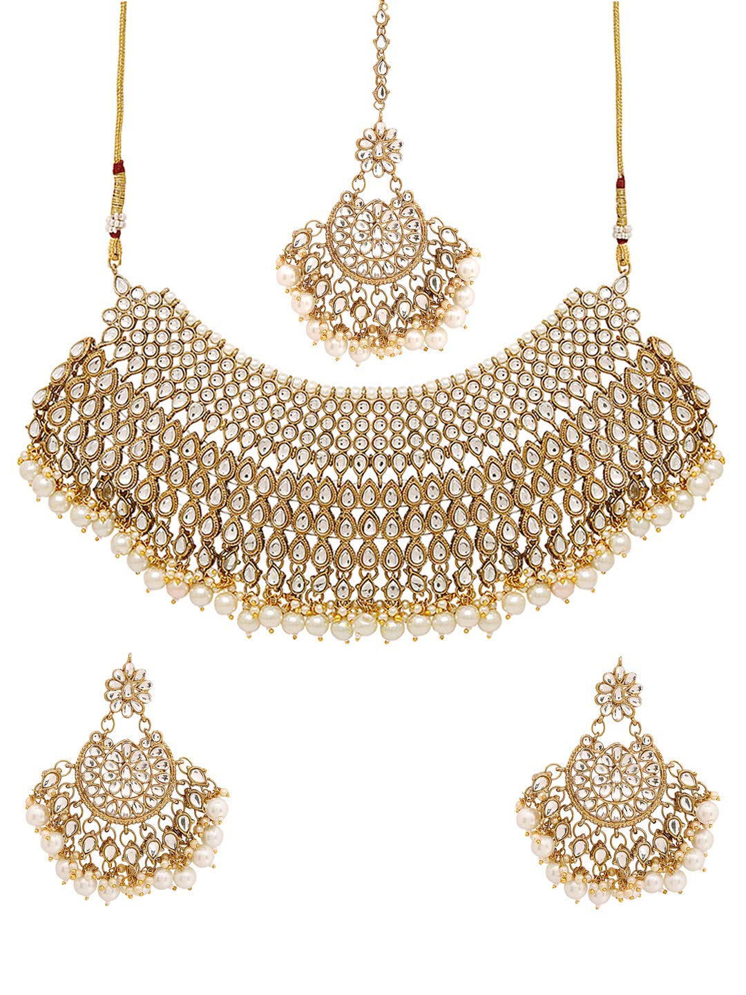 Yellow Chimes Kundan Bridal Jewellery Set Gold Plated Traditional White Choker Necklace Set for Women & Girls