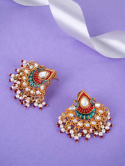 Yellow Chimes Ethnic Traditional Kundan Studded Pearl Meenakari ChandBali Earrings for Women and Girls