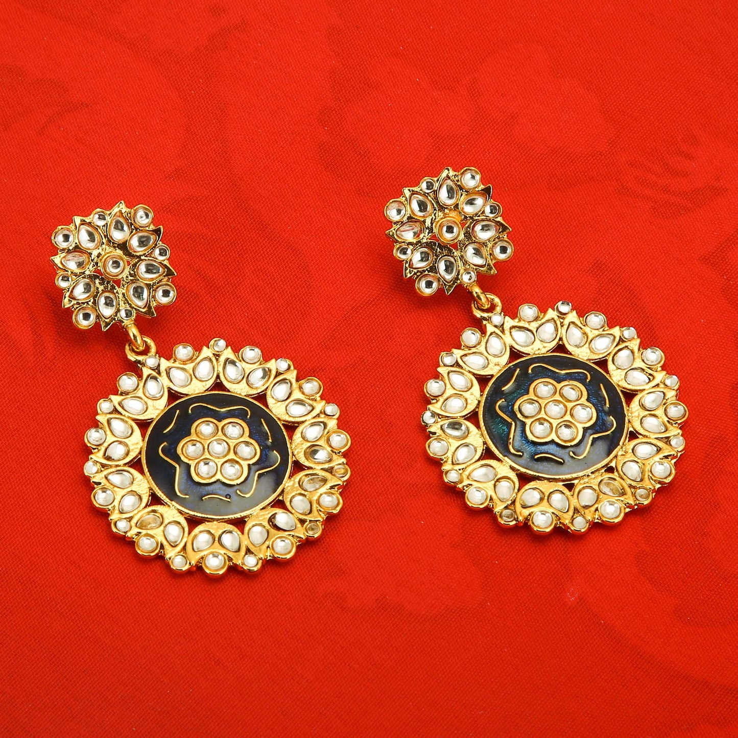 Yellow Chimes Traditional Kundan Meenakari Chand Bali Earrings for Women and Girls