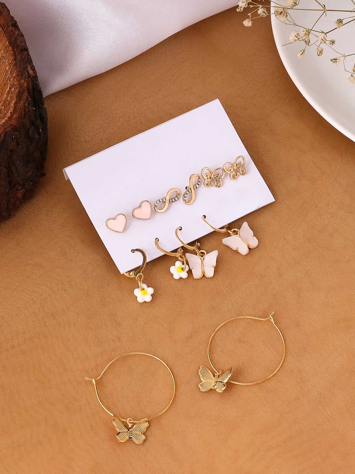 Yellow Chimes Earrings for Women and Girls Hoops for Girls | Gold Toned Combo of 6Pairs Stud & Hoop Earrings | Birthday Gift for girls and women Anniversary Gift for Wife