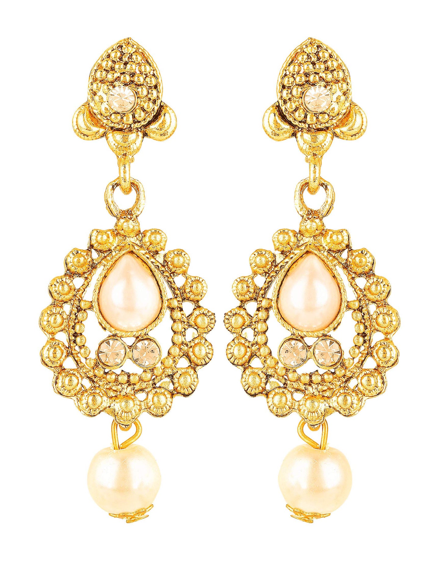 Yellow Chimes Gold Plated Moti Pearl Jewellery Necklace Set with Earrings for Women and Girls