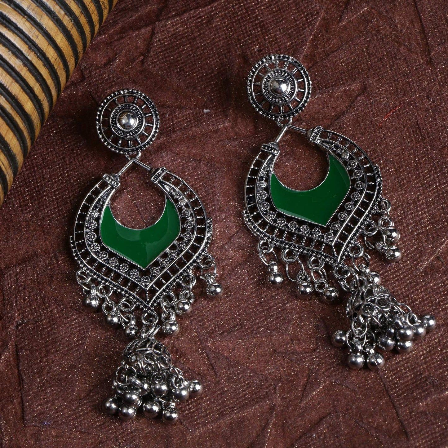 Yellow Chimes German Silver Oxidized Combo Of 2 Pair Ethnic Celebrity Choice Meenakari Touch Designer Chandbali Traditional Jhumka/Jhumki Earrings for Women