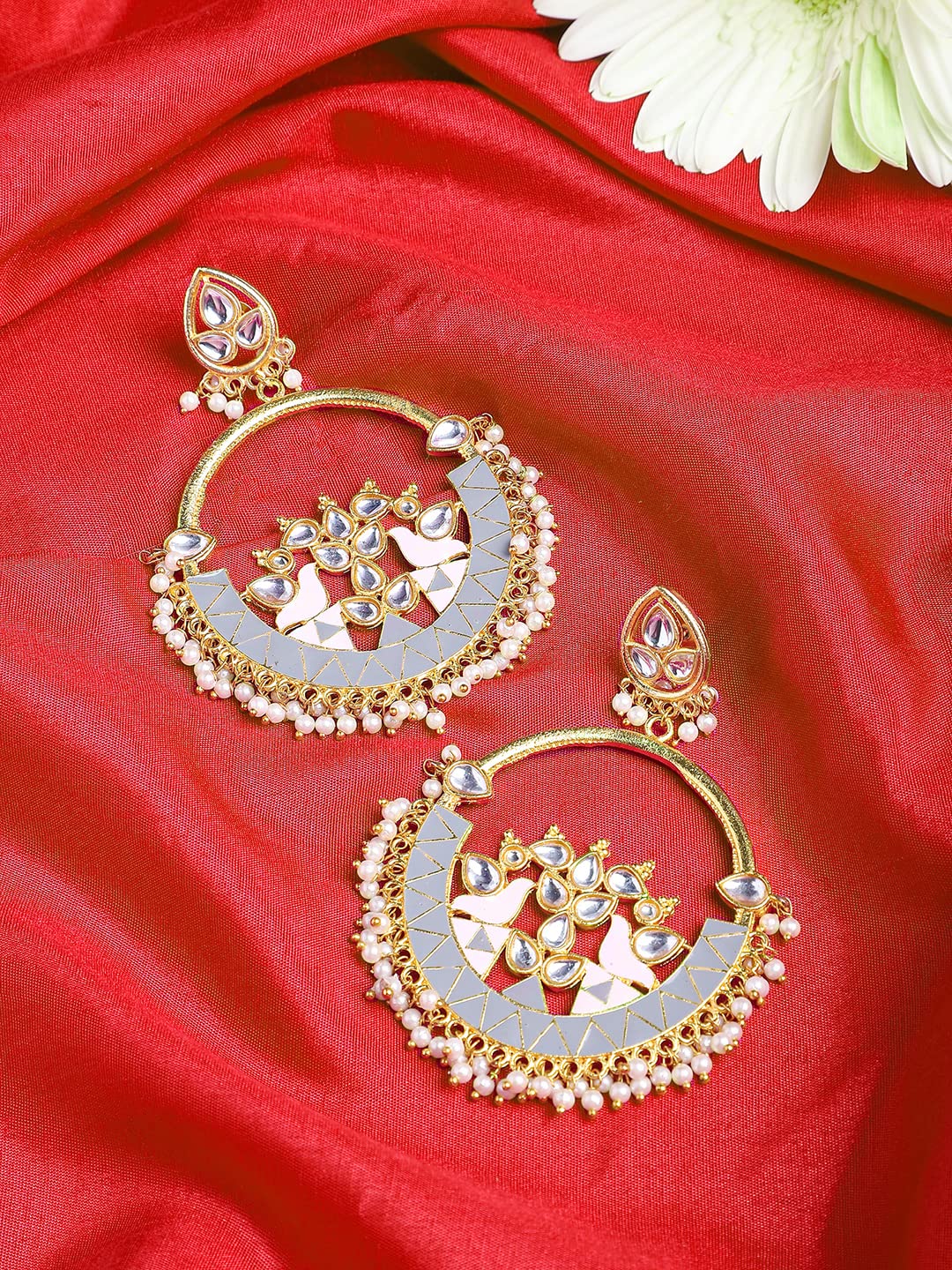 Yellow Chimes Chandbali Earrings for Women Hand Crafted Meenakari Chandbali Earrings Traditional Gold Plated Ethnic Chand Bali Earrings for Women and Girls.