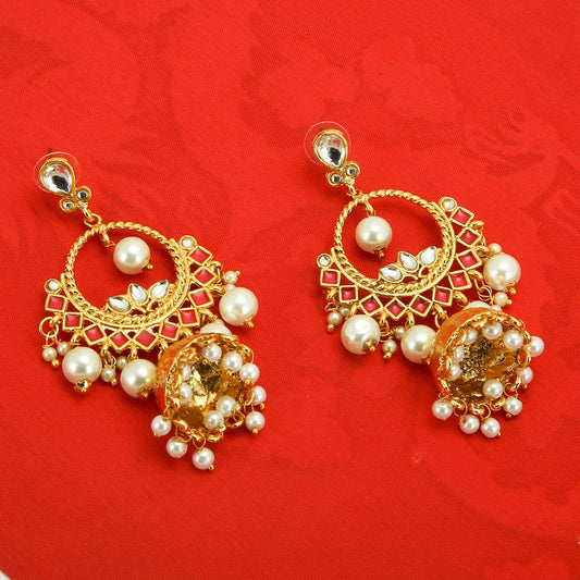 Yellow Chimes Jhumka Earrings for Women Traditional Gold Plated Pearl Long Chandbali Jhumka Earrings for Women and Girls