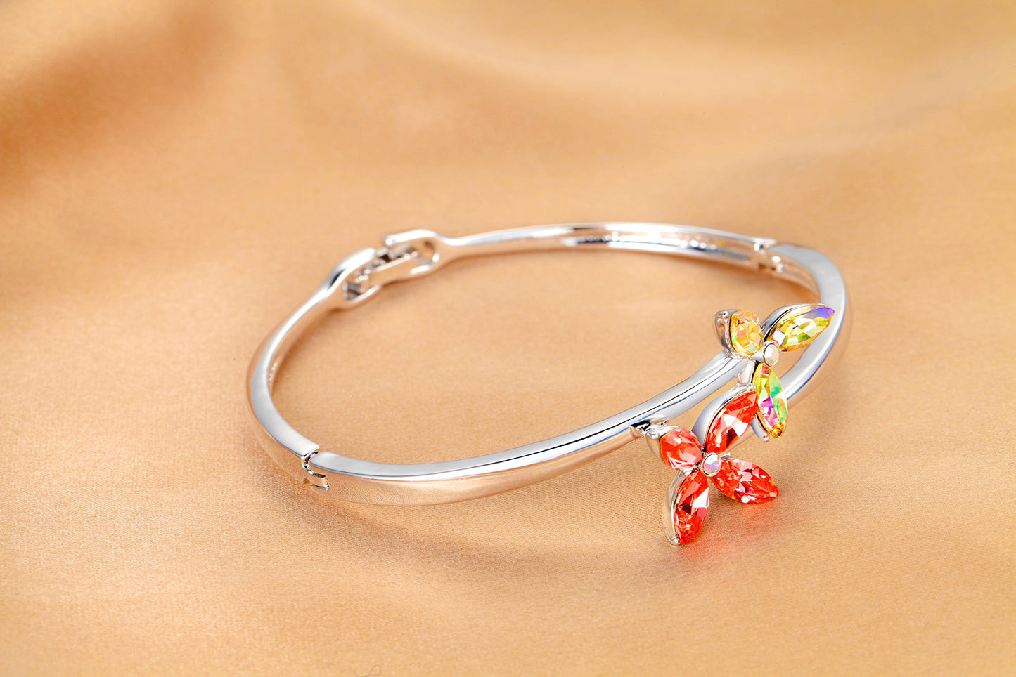 Yellow Chimes Crystals from Swarovski Multicolor Crystal Flower Designer Bracelet for Women and Girls