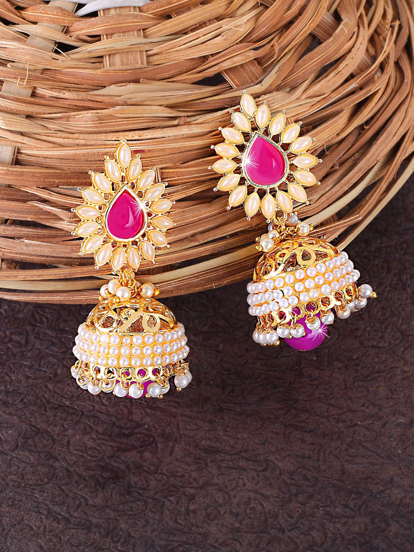 Yellow Chimes Ethnic Gold Plated Traditional Pearl Moti Jhumka Earrings for Women and Girls