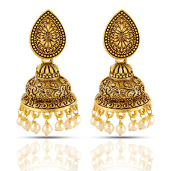 Yellow Chimes Traditional Jhumka/Jhumki Earrings Temple Jewellery Artistic Crafted Antique Oxidized Matte Gold Plated Pearl Earrings for Womens & Girls