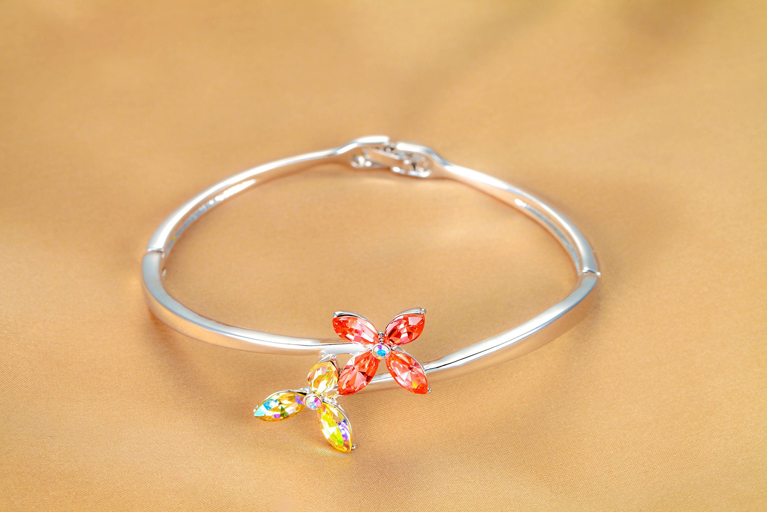 Yellow Chimes Crystals from Swarovski Multicolor Crystal Flower Designer Bracelet for Women and Girls